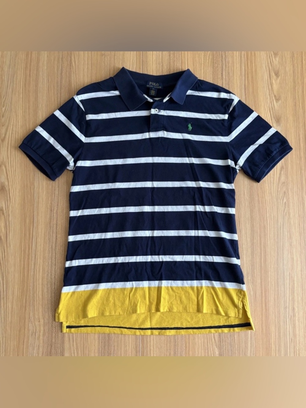 Polo Ralph Lauren Striped Polo Shirt Boys Youth XL (18-20) Pony Navy Yellow Prep